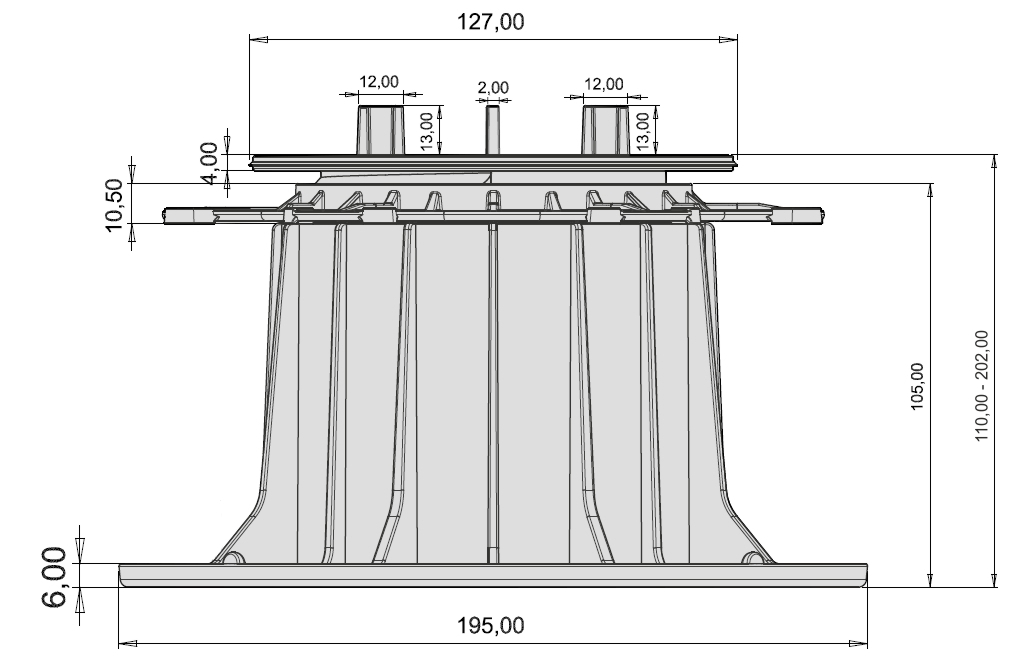 Zeichnung Stelzlager Titan 11,0 bis 20,2cm