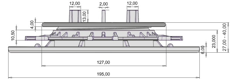 Zeichnung Stelzlager Titan 2,7 bis 4,0cm