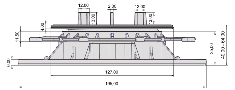 Zeichnung Stelzlager Titan 4,0 bis 6,4cm