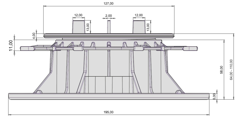 Zeichnung Stelzlager Titan 6,4 bis 11cm