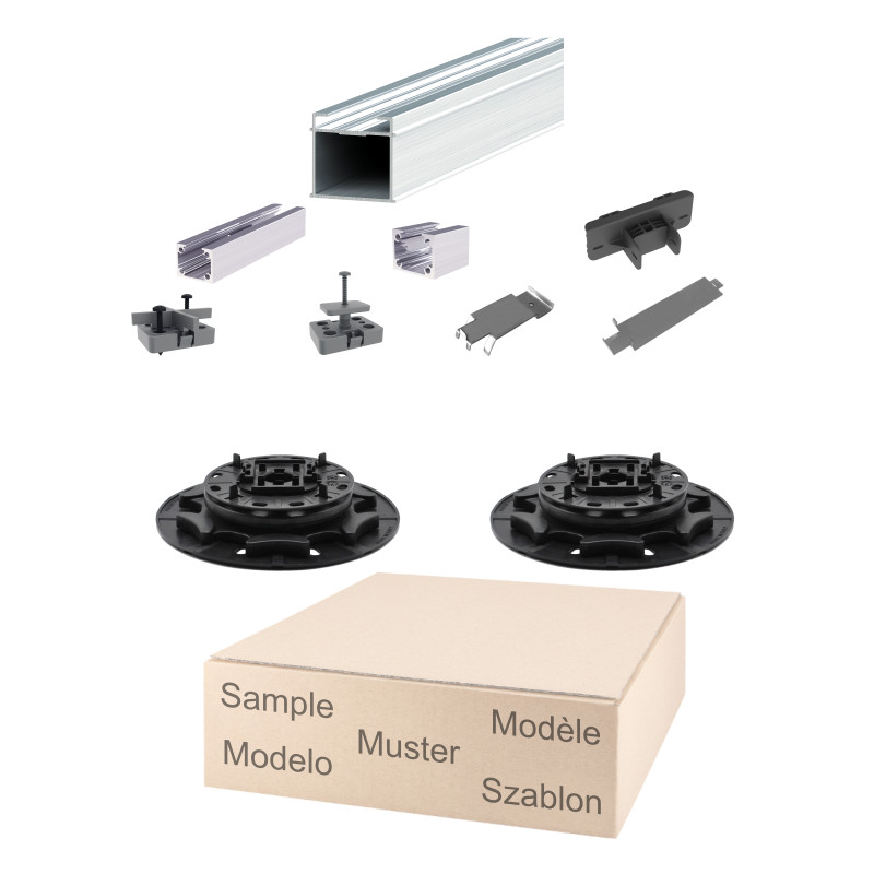 Musterset Schienensystem PLUS mit selbstnivellierenden Stelzlagern 3,9 bis 5,9cm