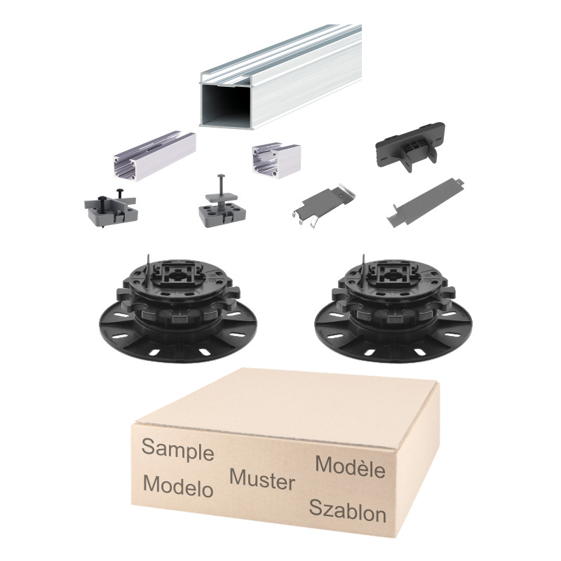 Musterset Schienensystem PLUS mit selbstnivellierenden Stelzlagern 7,6 bis 10,1cm