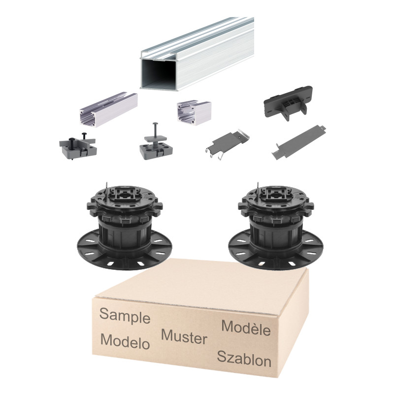 Musterset Schienensystem PLUS mit selbstnivellierenden Stelzlagern 12,6 bis 15,1cm