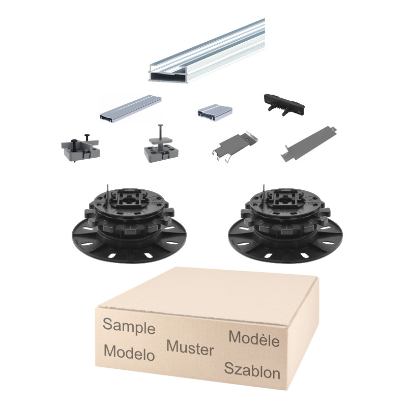 sample set rail system SLIM with self-leveling pedestals 7.6 to 10.1cm