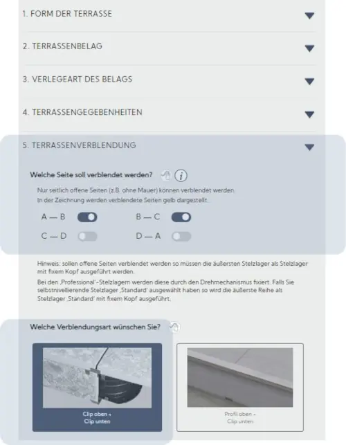Auswahl der Seiten im Konfigurator