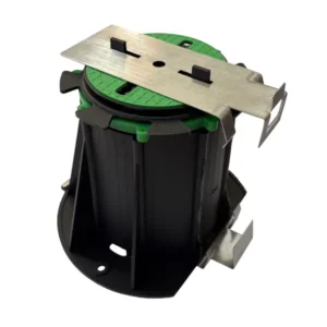 Obere und untere Edelstahl-Clips montiert am Stelzlager EasyPro für 2cm und 3cm Platten