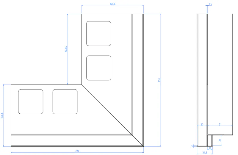 Querschnittszeichnung Ecke Randverblendung