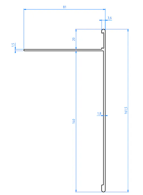 Querschnittszeichnung Randverkleidung Höhe 16cm