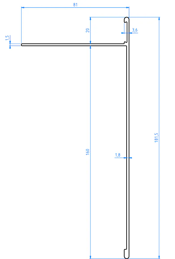 Querschnittszeichnung Randverkleidung Höhe 18cm