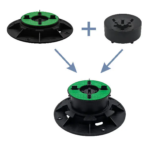 Schematische Darstellung des Zusammenbaus des Adapters mit Stelzlager EasyPro