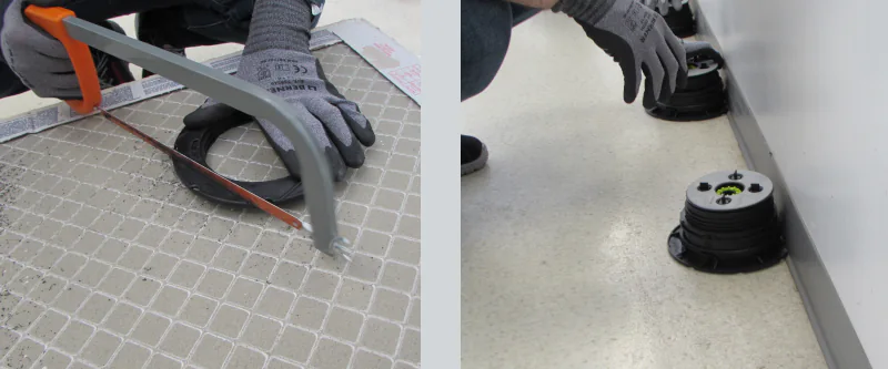 Abschneiden der Stelzlager Professional und Positionierung am Rand