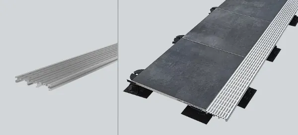 Darstellung der Entwässerungsabdeckung Raingrid und dessen Montage auf EasyPro